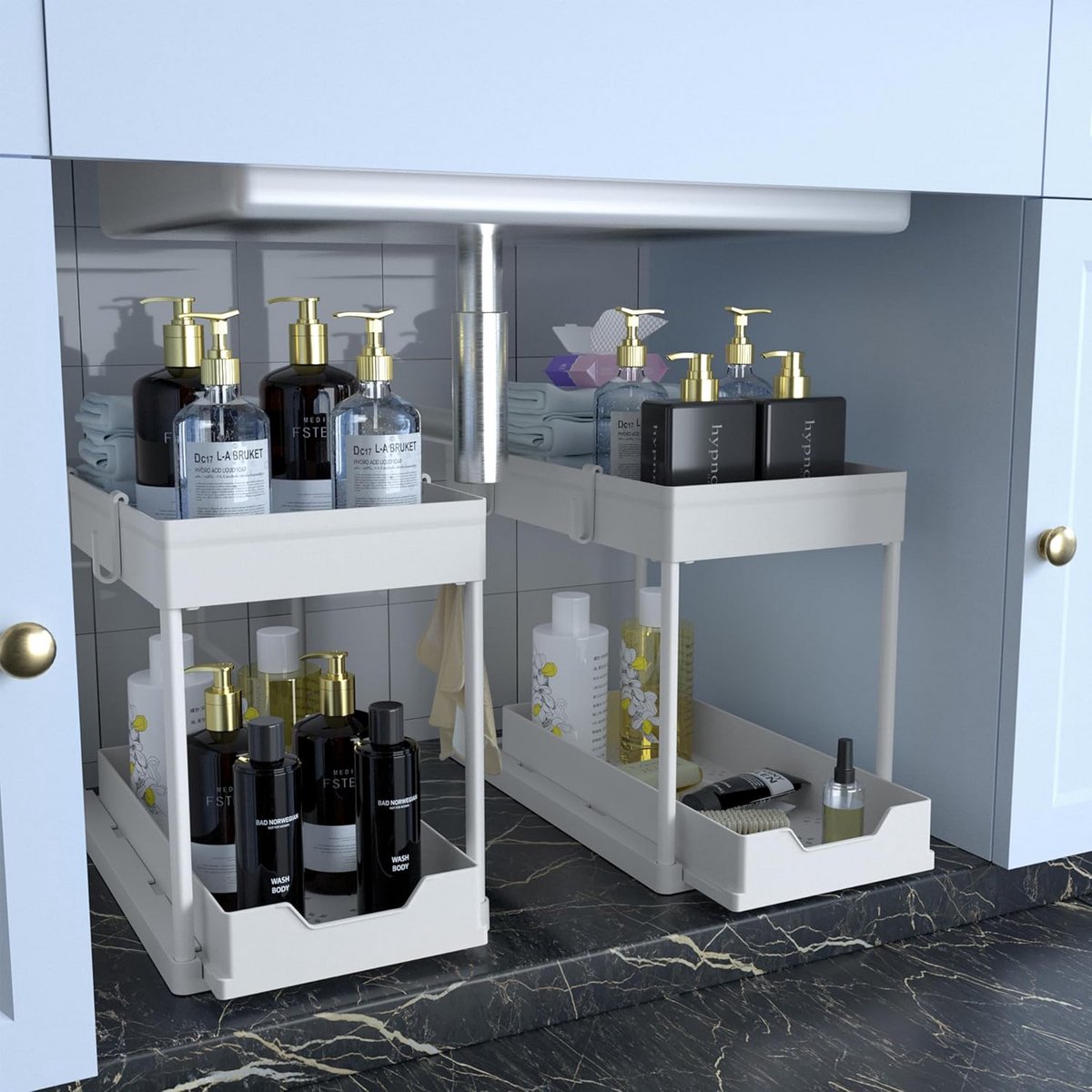 Onderkast Organizer met 2 Schuifladen - Ruime Badkamer & Keuken Opbergmand, Wit