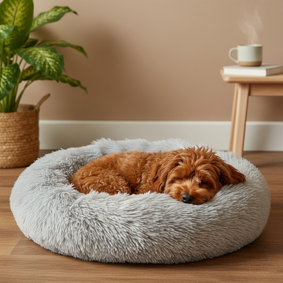 Donut Hondenmand - 100cm (ligvlak van 80cm)- Kattenmand - Maat XL - Grijs - Fluffy en Wasbaar