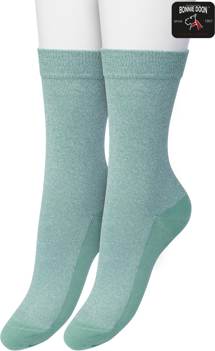 Bonnie Doon Set Katoenen Glitter Sokken Dames Zacht Groen maat 36/42 - Set met 2 paar Sokken - Glitter Subtiel - Katoen met zachte Lurex - Zachte Sokken - Gladde Naden - Perfecte Pasform - 2 pack - Multipack -Malachite Groen - OL05113802.277