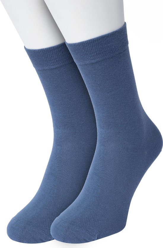 Bonnie Doon Basic Sokken Dames Jeans Blauw maat 36/42 - 2 paar - Basis Katoenen Sok - Gladde Naden - Brede Boord - Uitstekend Draagcomfort - Perfecte Pasvorm - 2-pack - Multipack - Effen - Denim - Jeans - OL834222.109