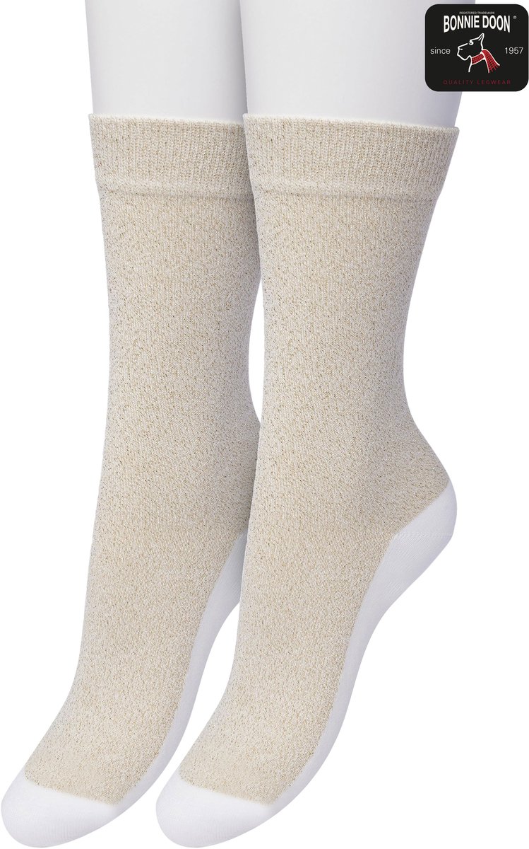 Bonnie Doon Set Katoenen Glitter Sokken Dames Wit maat 36/42 - Set met 2 paar Sokken - Glitter Subtiel - Katoen met zachte Lurex - Zachte Sokken - Gladde Naden - Perfecte Pasform - 2 pack - Multipack - Wit - OL05113802.103