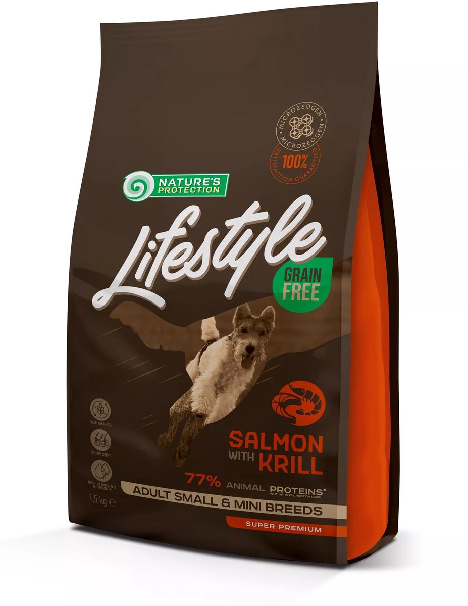 Nature's Protection Lifestyle - hond - klein & mini - volwassen - graanvrij met zalm & krill - 1,5kg
