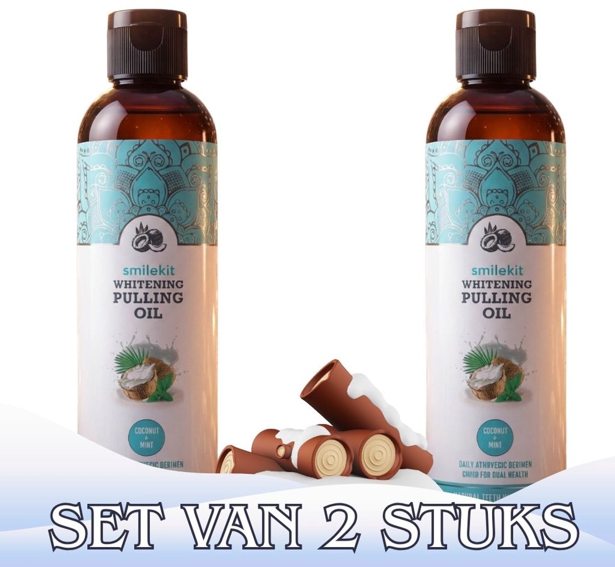 Oil Pulling - Set van 2 Stuks - Duoverpakking - Coconut Oil Pulling - Mondwater - Witte Tanden - Frisse Adem - Gezond Tandvlees - Inhoud 237 ml