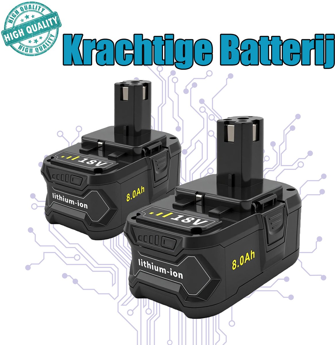 18V 8.0 Ah Lithium-ionbatterijen Compatibel Met RYOBI 18V Accu-gereedschappen, 4-LED Voedingsindicator, Compatibel met 18V Accu-gereedschappen 2 stuks, Geen oplader