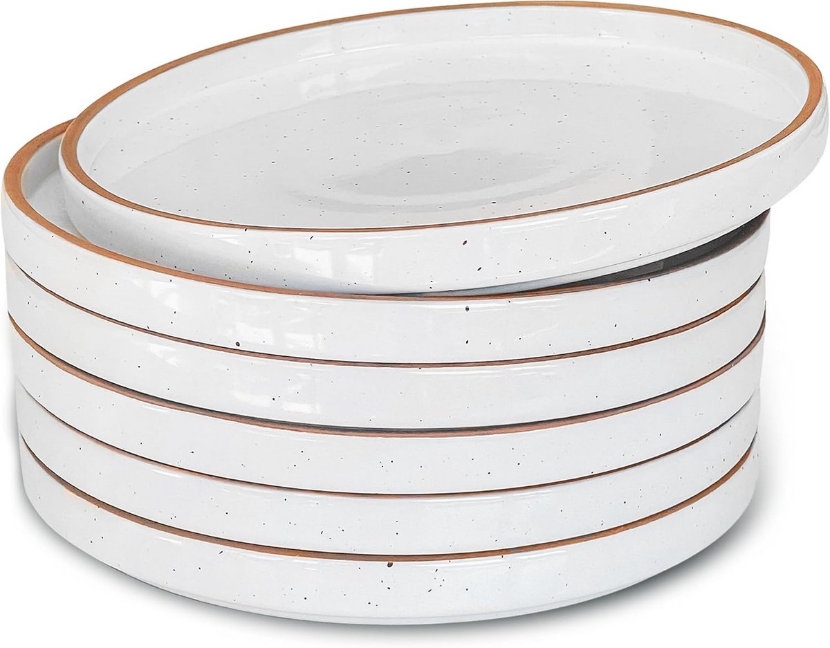 Set van 6 Platte Keramische Borden - Dessert, Salade en Voorgerecht Schalen - Magnetron, Oven en Vaatwasserbestendig