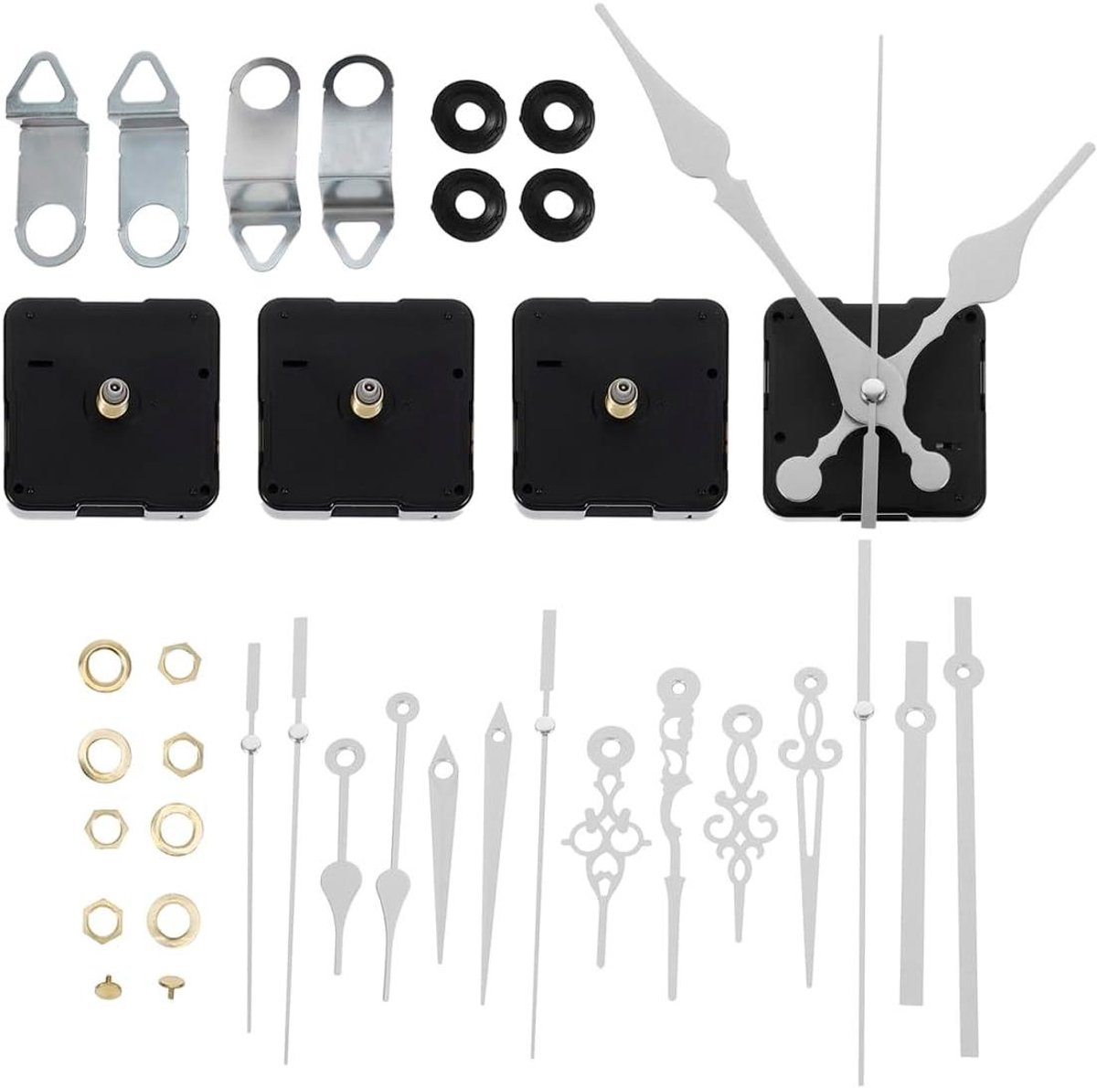 Horloge Reparatie Set - Stille Uurmechanisme - Niet-tikkend - 16 Wijzers - Vervanging Horlogereparatie - Doe-het-zelf - Wit - Kwart Uurwerk - Rustig Mechanisme - Set van 4 Stuks