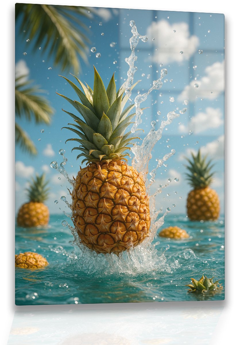 Ananas splash – muurdecoratie – wandkunst – Glasschilderij – 50x75 cm