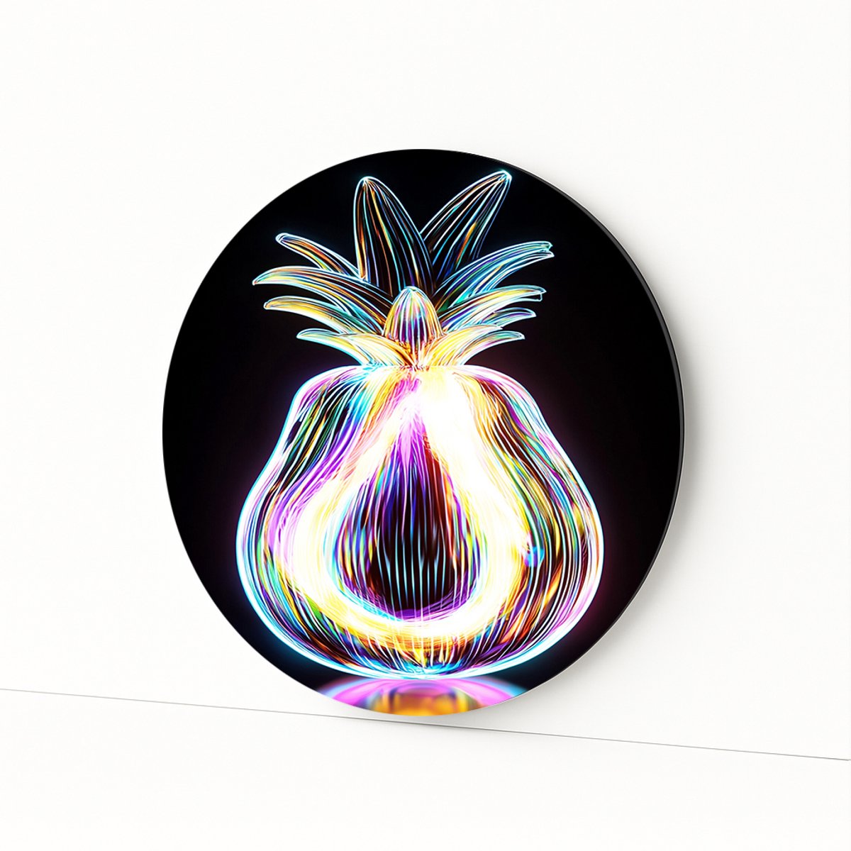 Neon ananas – wandkunst rond – Dibond muurcirkel – 40x40 cm