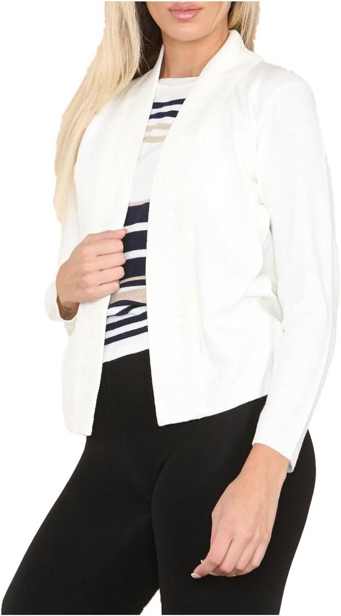 Dames Gebreide Twin Set met Strepen - Vest en Top Lange Mouwen