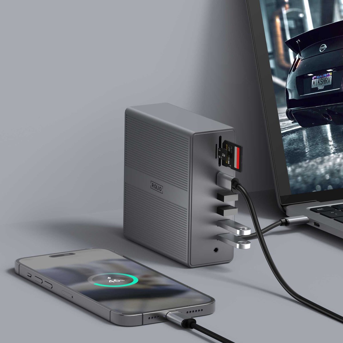 Rolio Pro USB C Laptop Docking Station - 18 in 1 - DisplayLink hub - Dual monitor Macbook thumbnail 4