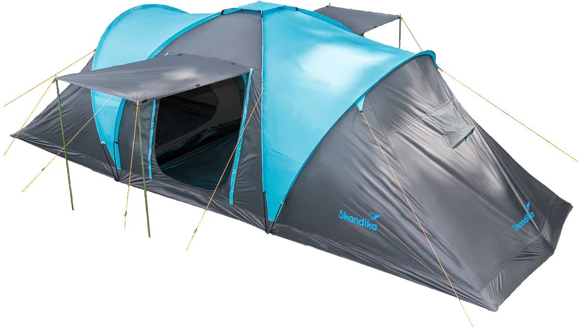 Skandika Hammerfest 6 Sleeper Protect Tent – Tenten – Koepeltent – Sleeper technology – Ingenaaide Tentvloer - Voor 6 personen – 200 cm stahoogte - Muggengaas – 2 slaapcabines – 620x220x200 cm (L x B x H) - 2000 mm waterkolom – Outdoor Camping Tuin