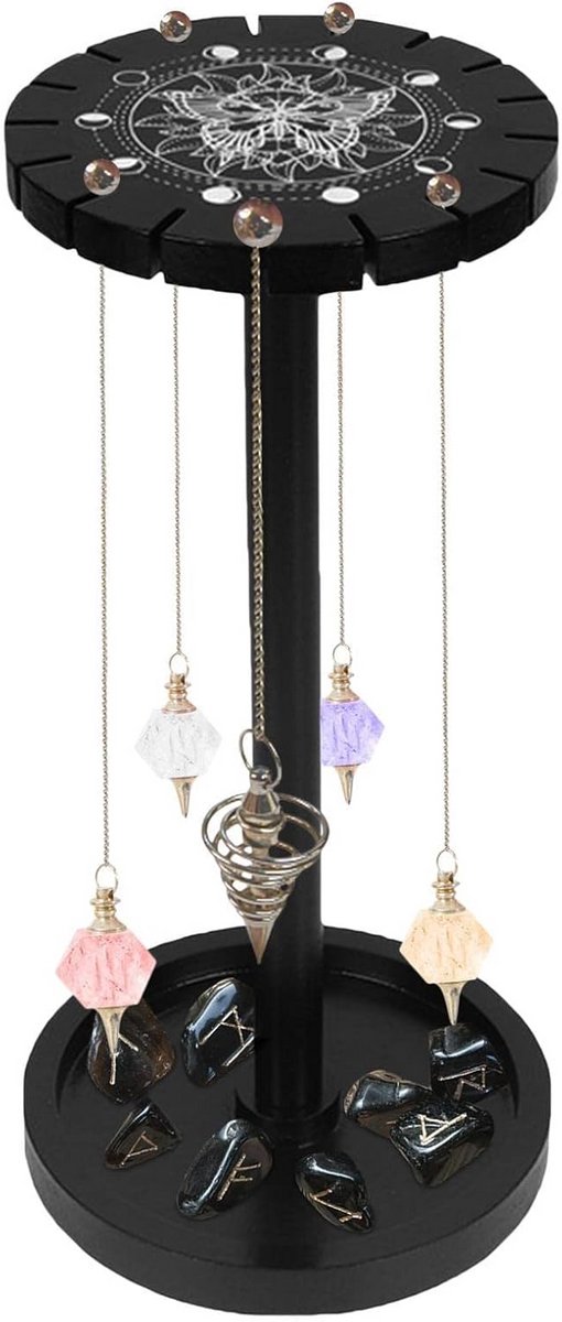 Zwart Kristal Pendel Display Rek met Heksenmotief