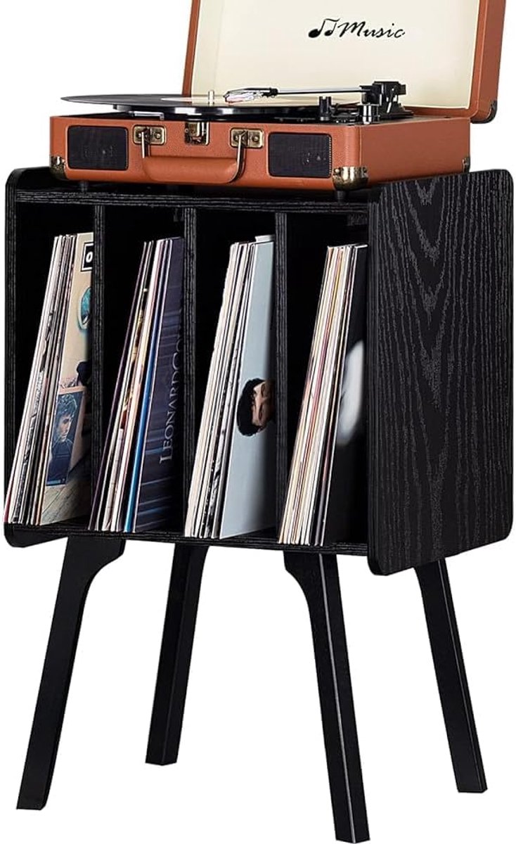Platenspeler Meubel – Stand Platenspelerstandaard Met Vinyl Opbergsysteem - Zwart