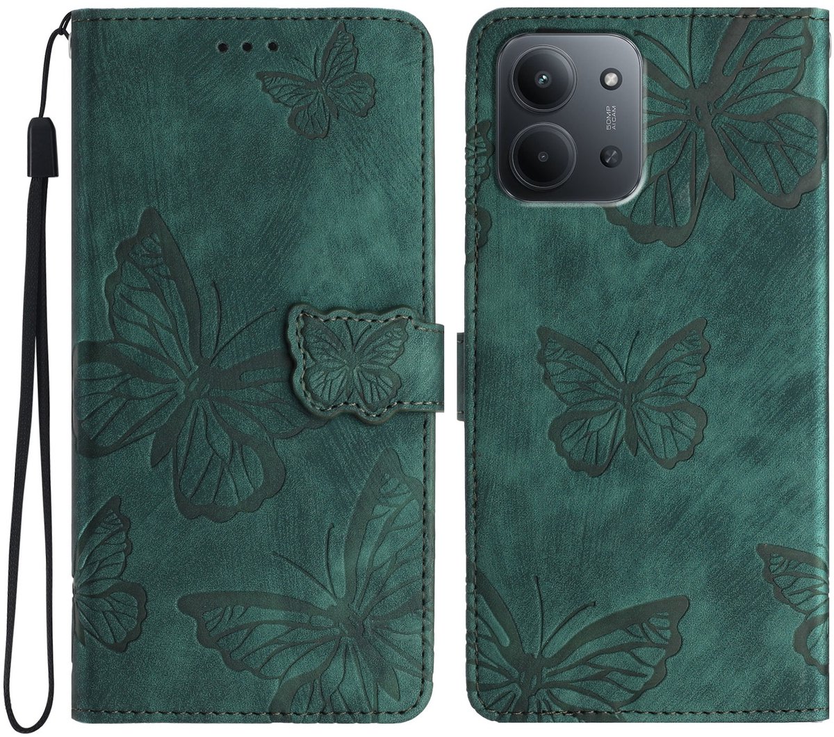 Coverup Hoesje - Geschikt voor Xiaomi Redmi 15C Hoesje - Coverup Vlinders Book Case - Groen