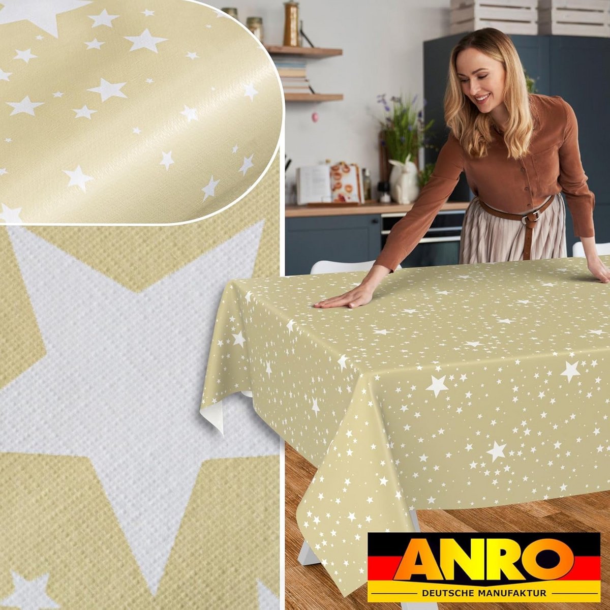 Wasdoek Tafelkleed Beige Sterren 240x140 cm - Afwasbaar en Waterafstotend