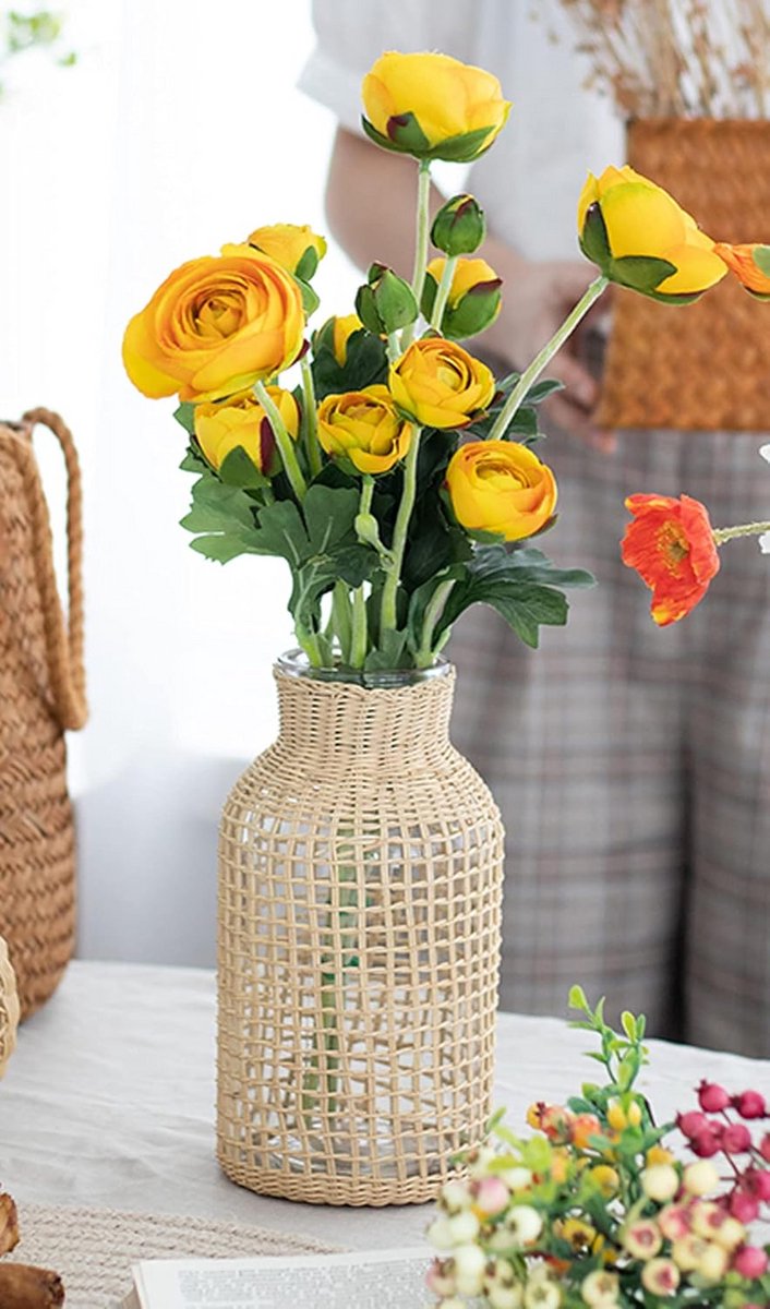 Handgeweven Zeegras Vaas Vierkant - Rustieke Decoratieve Bloemenhouder