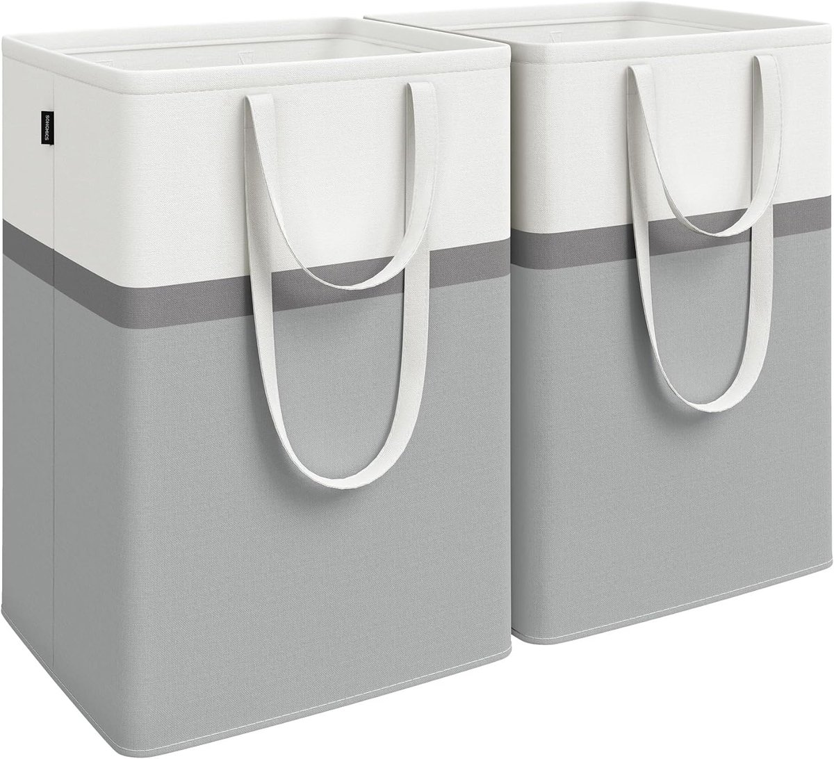 SONGMICS Wasmand set van 2, 110 l wasmand opvouwbaar, met korte en lange handgrepen, gemakkelijk te dragen en schoon te maken, vrijstaand, voor slaapkamer badkamer, duifgrijs LCB210G02