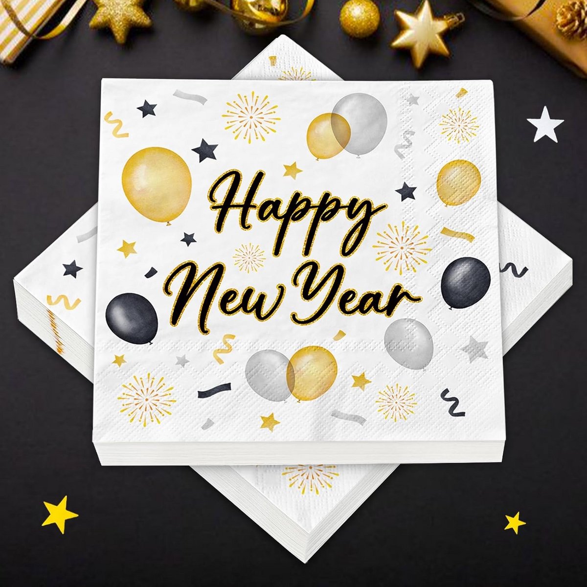 40 Servetten Oudejaarsavond Happy New Year Decoratie 2025 Tafeldecoratie