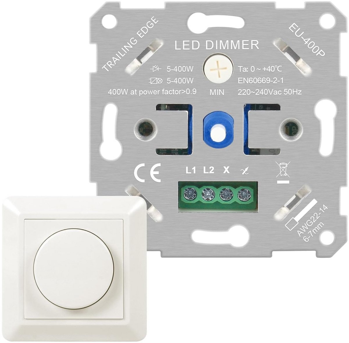 Inbouw Draaidimmer voor LED, Halogeen en Gloeilampen 5-400W Beige