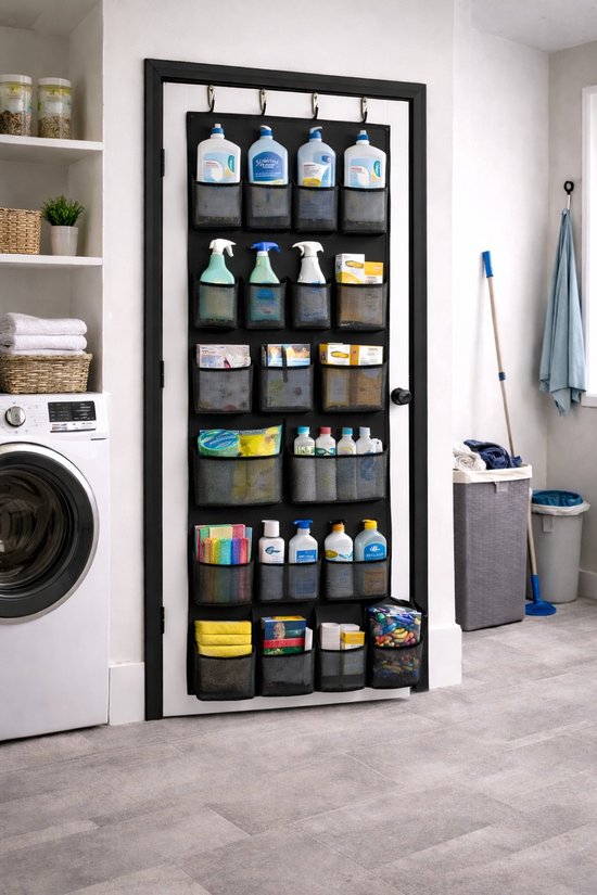 Organizer boven de deur voor schoenen, hangend schoenenrek met 2 haken, schoenenopslag hangend, ruimtebesparend, schoenenorganizer voor kast, slaapkamer, badkamer
