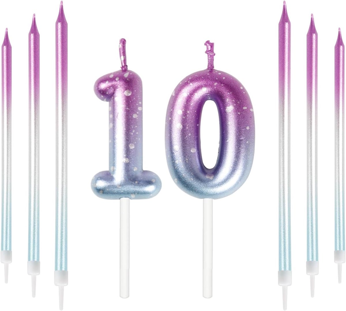 Famanu – Kleurrijke verjaardagskaars cijfer 10, speelse taarttopper voor kinderfeest