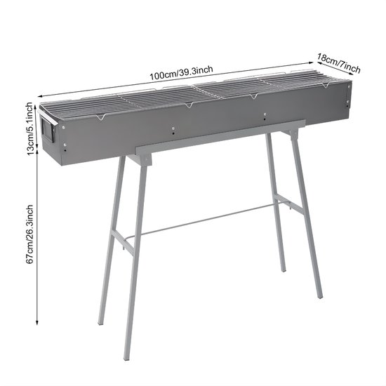 BBQ-grill - Voor camping - Draagbare, opvouwbare houtskoolgrill - Grijs - 100*18*13cm van Merkloos — afbeelding 5
