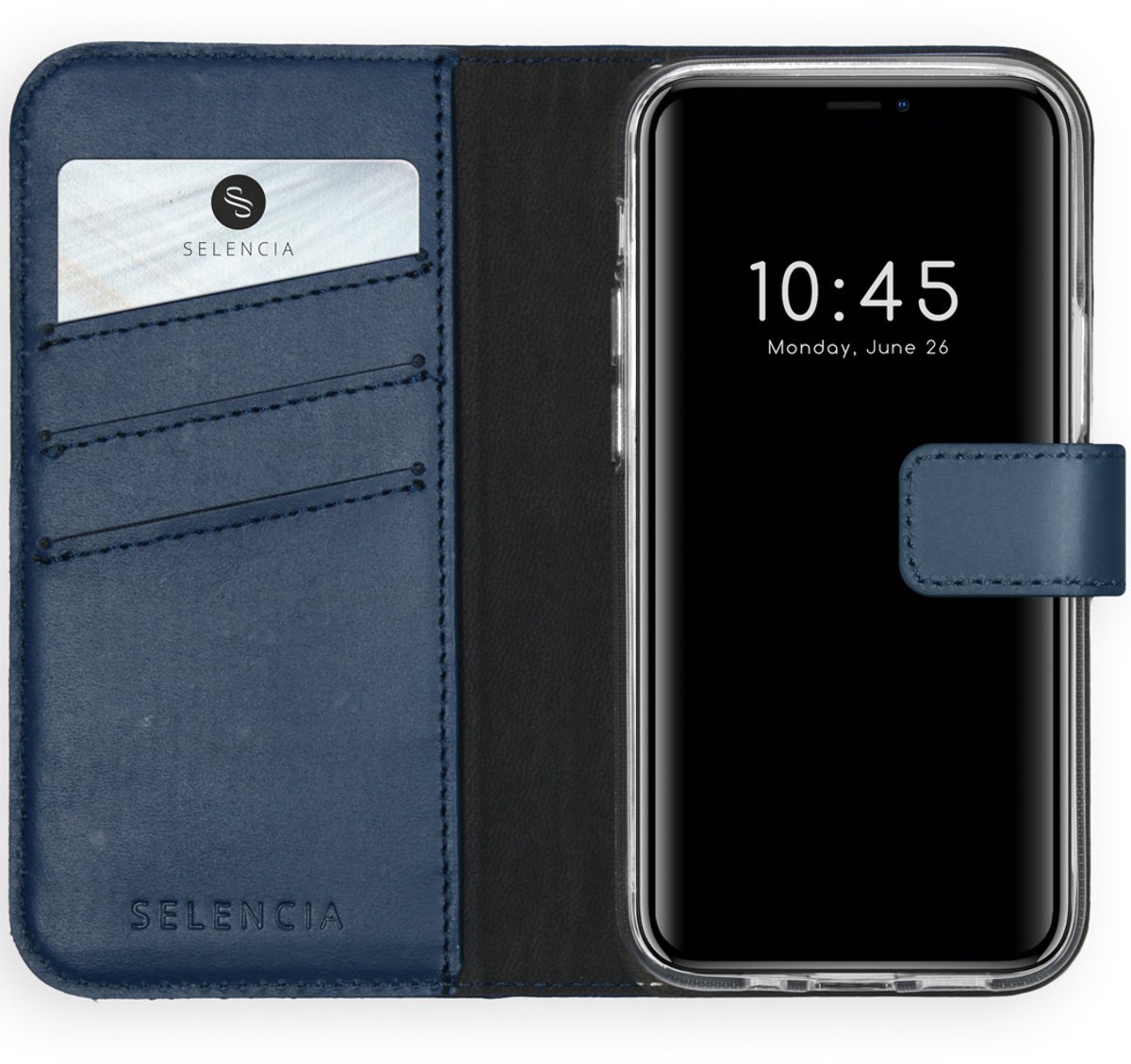 Selencia Hoesje - Geschikt voor Apple iPhone 12 Mini - Echt Lederen Bookcase - Blauw