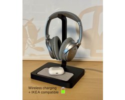 Techlyte® Headphone Stand met Draadloze Oplader – Minimalistische Bureauhouder – Geschikt voor IKEA NORDMÄRKE – Zwart