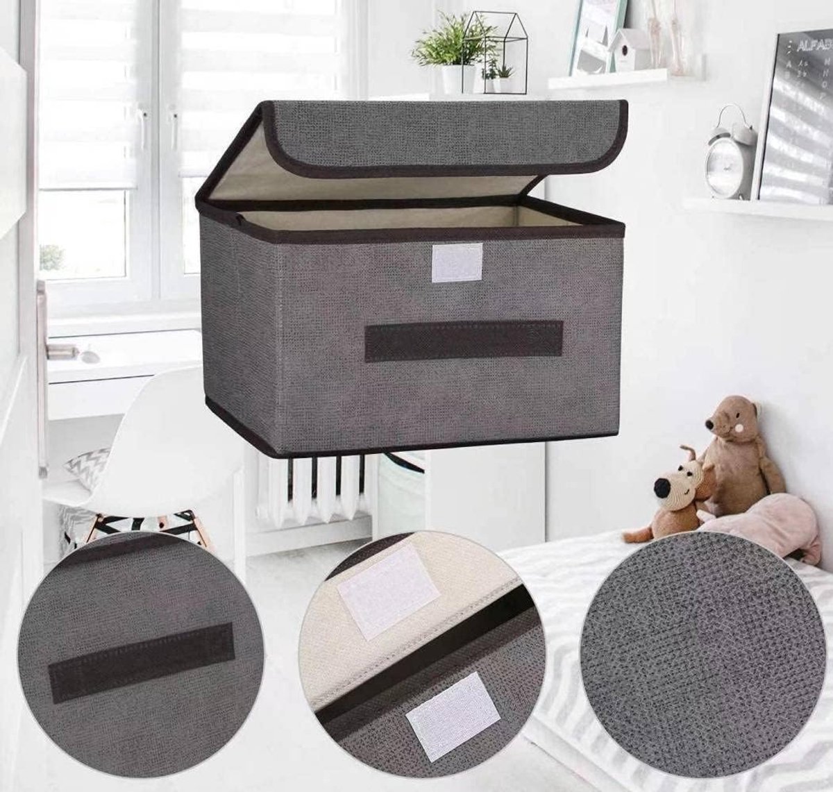 Famanu – Set van 4 stuks opvouwbare opbergdozen met handgreep 8 liter grijs