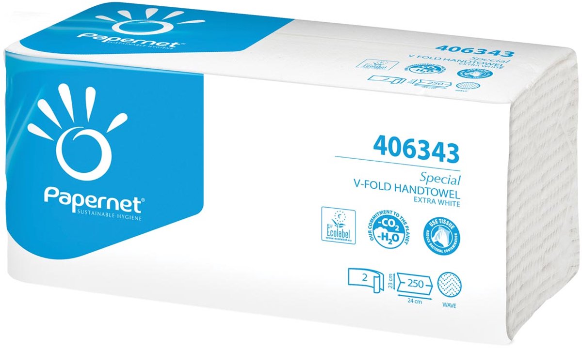 Papernet papieren handdoeken Special, V-vouw, 2-laags, 250 vellen, extra wit per pallet
