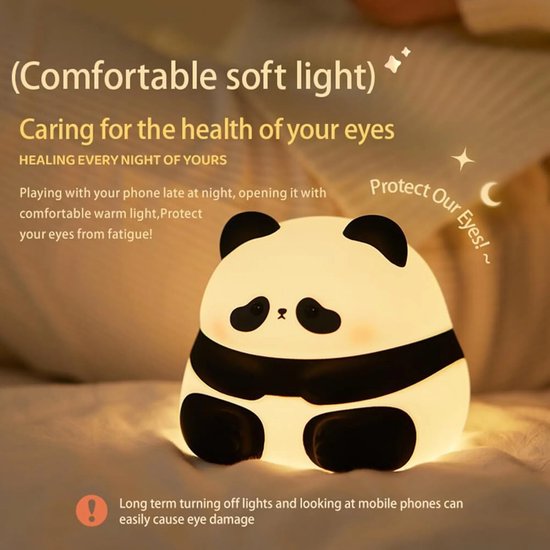 Kindernachtlampje met pandadesign, warm wit licht, met timer van 15/30 minuten, werkt op batterijen, geschikt voor slaapkamers en studentenkamers. van Lunaoo — afbeelding 5