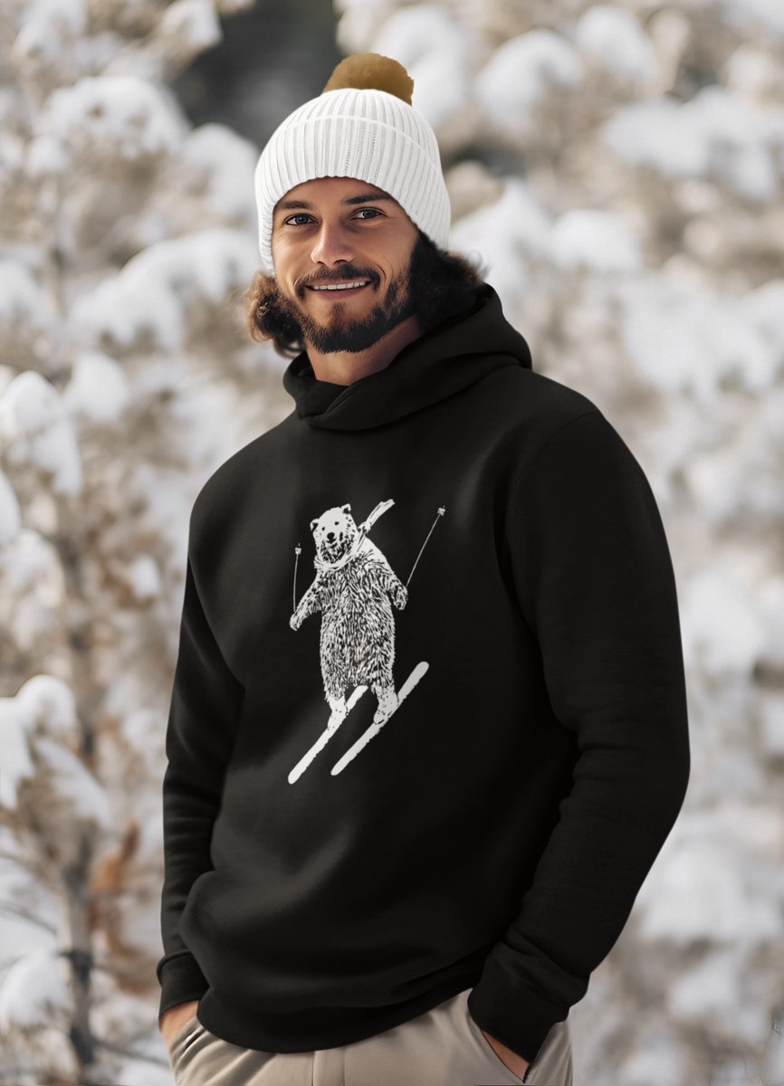 Apres Ski Hoodie – Skiing Beer Hoodie – Warme Wintersweater met Capuchon – Zwart - Maat L