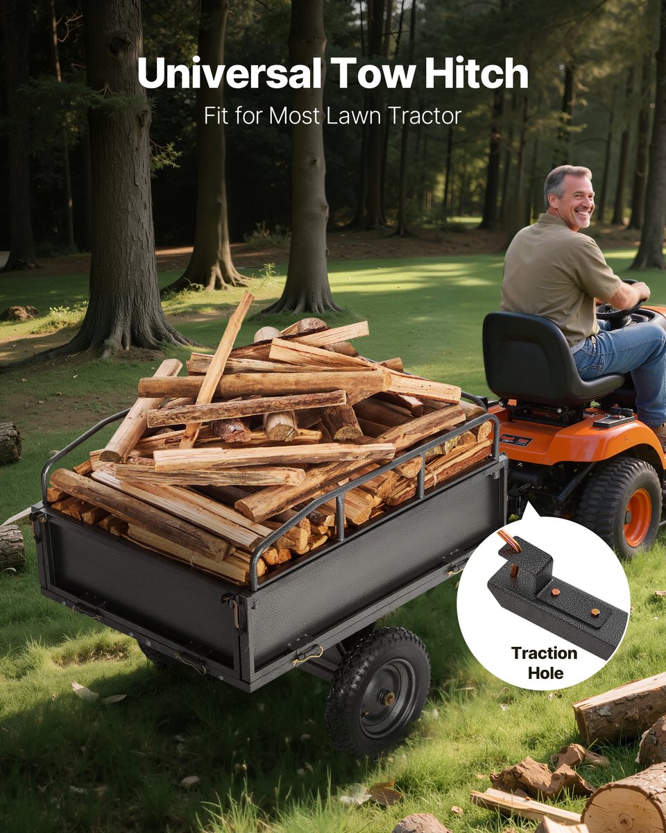 VEVOR Kipper Aanhangwagen Kantelwagen voor Het Trekken Achter ATV Aanhangwagen 142x76x70cm – foto 6