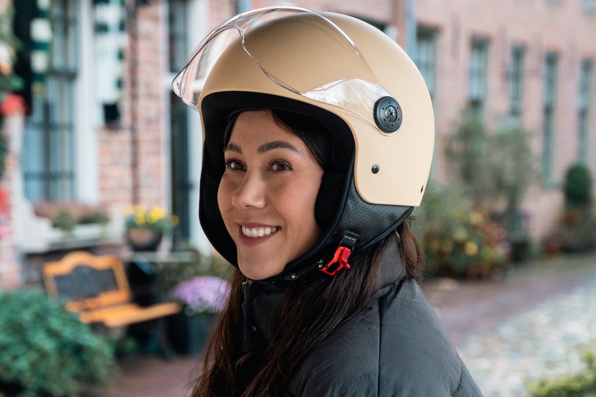 VINZ Duoro Scooterhelm voor Vrouwen - Motorhelm Dames - Jethelm met Vizier - ECE 22.06 Gekeurd - Mat Creme - M – foto 8