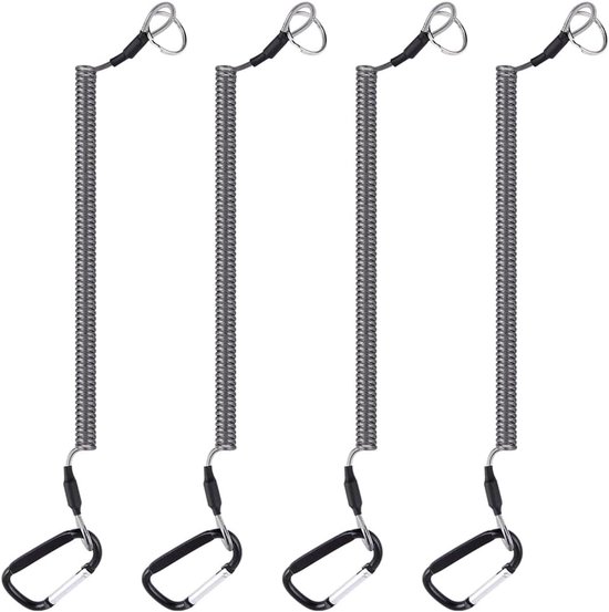 XUZOPIM 4 Stuks Spiraal Karabijnsleutelhangers – Verlengbare Veiligheidskoorden Voor Vissen, Kamperen & Kajakken