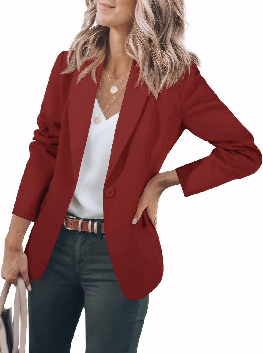 Dames Casual Blazer met Open Voorkant en Lange Mouwen voor Werk en Bruiloft