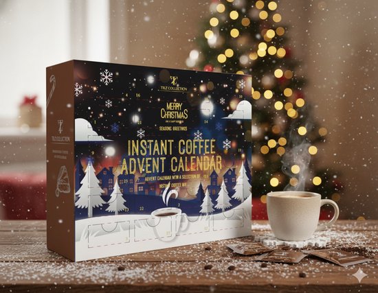 Koffie Adventskalender 2024 – 24 Premium Gourmet Instant Koffiesmaken – Uniek Cadeau voor Koffieliefhebbers & Volwassenen – Luxe Food Adventskalender