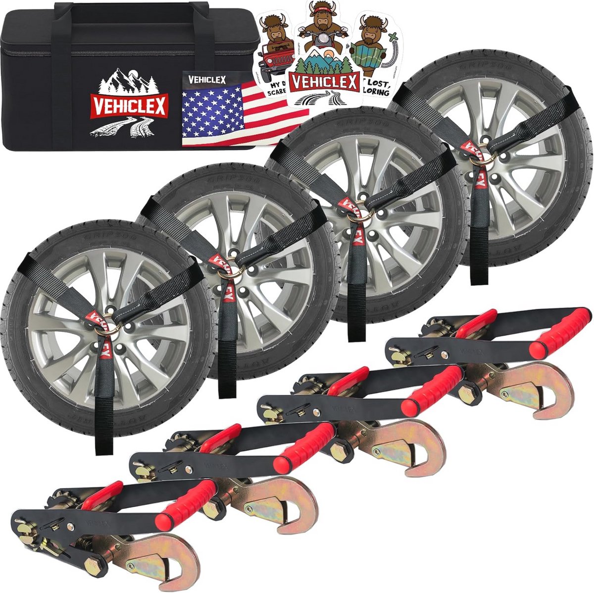 4 Pack 2"x20' Wiel Tie Down Riemen met Snap Haken - 1999 kg BS Ratelriemen voor Aanhangwagens