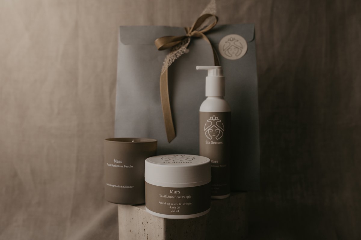 Six Senses - Luxury Gift-set Sun - Liefdevol cadeau - Bodywash & bodylotion & geurkaars - Handgemaakt in Nederland