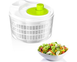 Essoreuse à Salade Professionnelle, Covers à Salade Grande Capacité, Eenvoudige en Snelle Essorge, Plaatswinst, Gebruikbaar als Saladier of Passoire, Wit en Groen (22cm * 17cm)