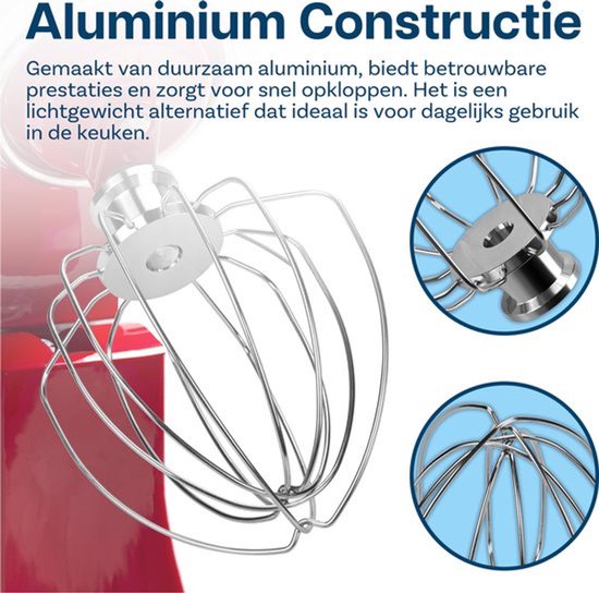 Garde - Garde Geschikt voor K45WW KitchenAid draadgarde - Vervangende staande mixer - Keukenmix Accessoires - Aluminium Opzetstuk Eierklopper - Taart Mayonaise Garde van KitchenAid — afbeelding 3