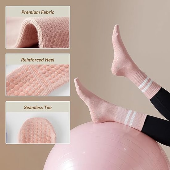 Antislip Pilatessokken voor dames - Sportsokken - Lange sokken - Antislip - Antislip Yoga Ballet Barre-sokken voor dames - Sportsokken voor in de sportschool - Verpakking van 3 paar van Merkloos — afbeelding 5