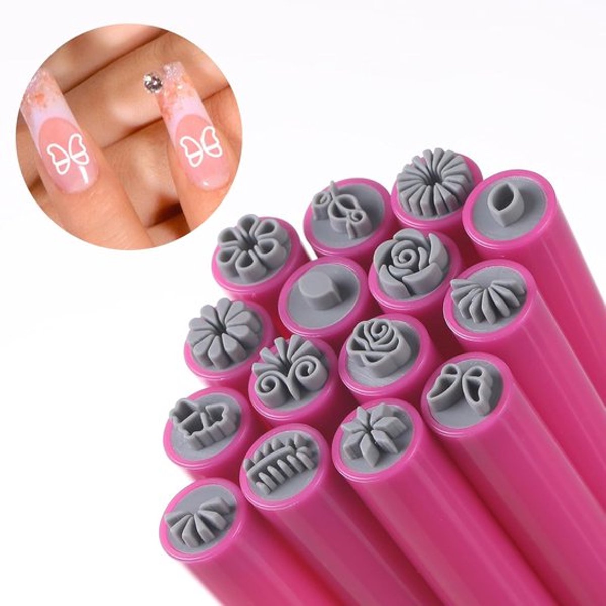 Daity 15 stuks - Nail Art Stamp Pen Set - Nail Art Stamp Pen - Nail Art Stamp Stamp - Nail Art Tools - Voor Vrouwen Meisjes Manicuristen Manicureliefhebbers - Roze