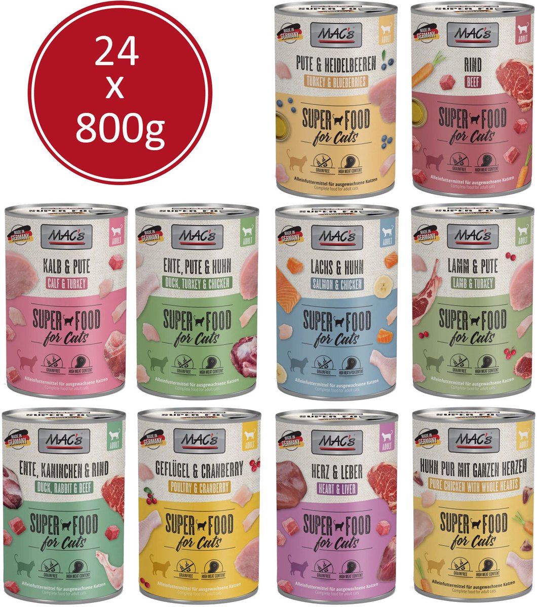 MAC’s Kattenvoer Natvoer Blik Mixpakket 30 x 800g + kattensnoepjes
