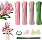 Pijpenrager om te knutselen, bloemen 500 stuks, pijpenreiniger, bloemenset voor doe-het-zelf en decoreren