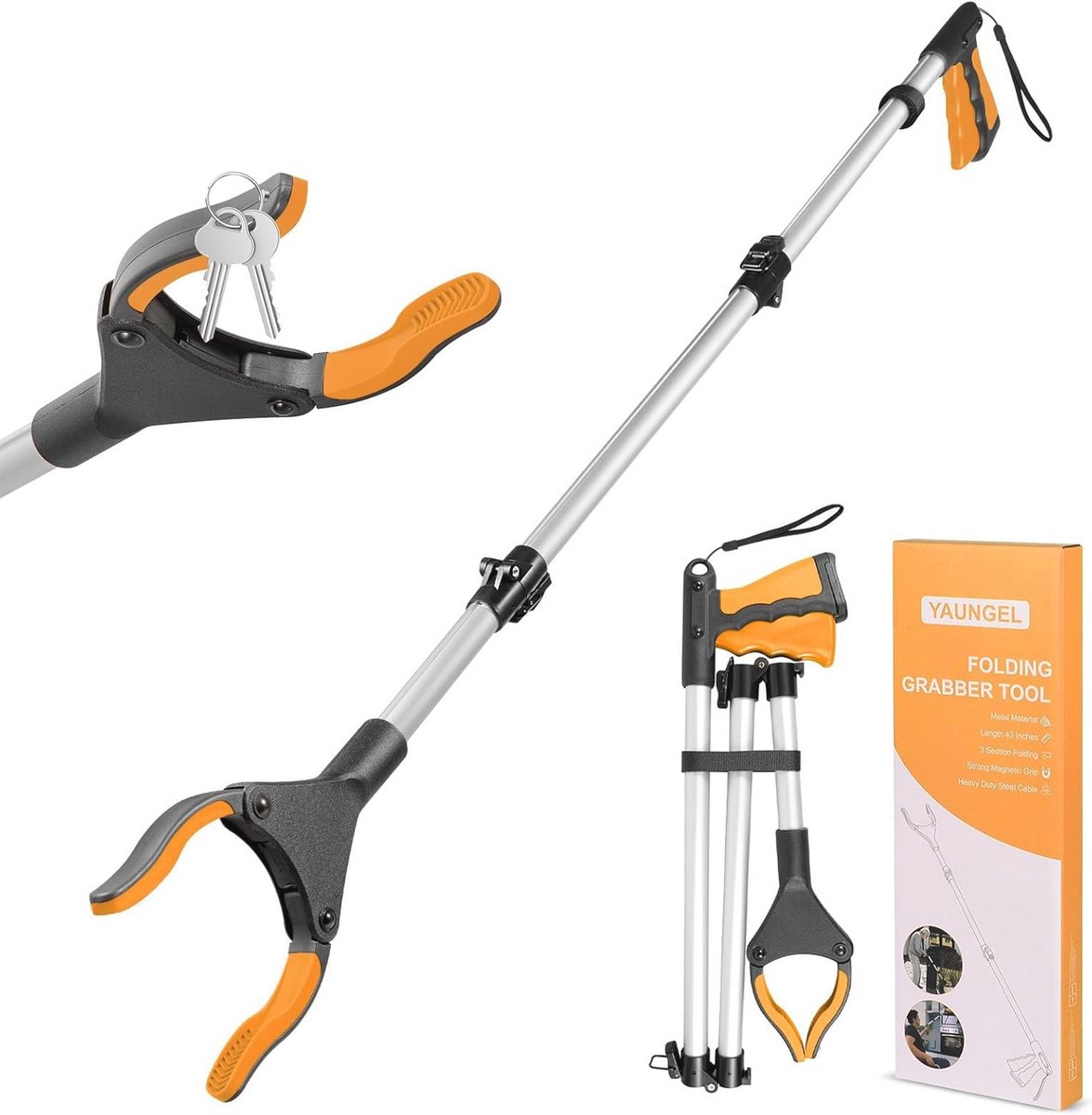 Grijptang 91 cm voor Senioren - Opvouwbare Grijper met Magnetische Grijparm en 360° Draaibare Afvaltang