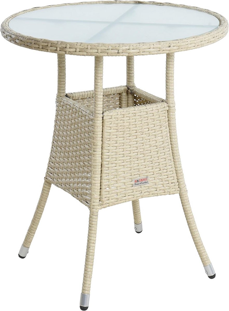 Ronde Polyrotan Tuintafel - Beige Koffietafel voor Binnen en Buiten - Onderhoudsvriendelijk en UV-bestendig