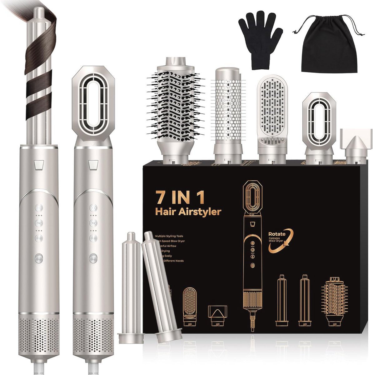 Multifunctionele 7-in-1 Haarstyler met Inklapbare Haardroger en Luchtkrultang