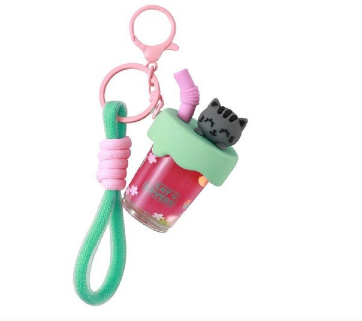 iTotal Sleutelhanger Bubble Tea Grijze Kat Keychain GREY CAT Plastic and Metal 4.0x4.0x7.0cm