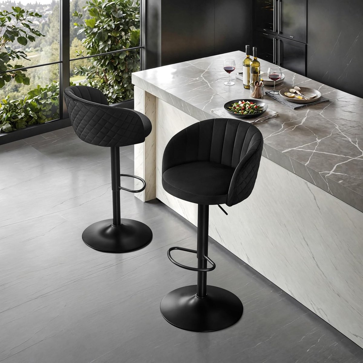 Set van 2 Design Barkrukken met Rugleuning - Barkrukken In Hoogte Verstelbaar, Draaibare - Medahomestore